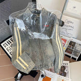 Spring And Autumn Lead Cowboy Coat Men Do Old Water Shuffle Casual Tide Oversize Retro Zipper Jacket