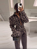 Lattice Waist Button Long-Sleeved Shirt Design Sense 2025 Fashion Women's New Casual Coat Autumn