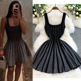 2025 New Temperament Elegant Vertical Stripes To Close The Waist Thin Sling Dress Light Style Knitting Skirt Woman