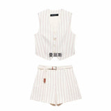 New Women's Striped Vest Casual Loose Shorts Set In Autumn 2025