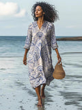 2025 Women's Beach Vacation Digital Print V-Neck Dress Seaside