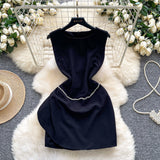 French Small Fragrant Style High-Level Sense V-Neck Metal Buckle Waist Knitted Dress Women Autumn Body Fork Long Dress