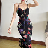 Fashion 2025 New Women's Dress French Sexy Holiday Style Print Slings With Back To The Waist Dress