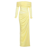 Spring 2025 New Women's Temperament Sexy Shoulder Mesh Perspective Long Dress Dress Woman
