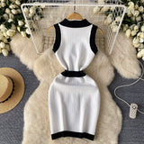 Light Luxury High Sense Sleeveless Knitted Dress Female Polo Collar Single Buckle Design Niche Sister Temperament Dress