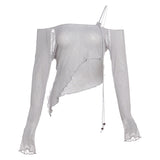 2025 Summer New Women's Clothing Sexy Pure Hot Babes Wind Inclined Irregular Design Short-Term Open-Enavel Top