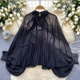 Chiffon Top Spring Fashion Bow Tie With Lantern Sleeves Long Sleeves Loose Shirt Woman