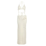 2025 Summer Fashion Women's New Hanging Neck Sexy Back Small Waist Waist Hip Skirt Sweater Set