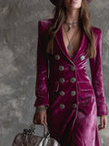 Winter Dress 2025 New Women's Suit And Collar Temperament British Style Double Buckle Body Gold Velvet Dress