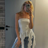 2025 Summer Fashion Women's New One-Word Shoulder Repair Twilight Smear Chest Pure Color Bhise Small Vest