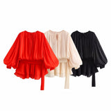 Temperament Lantern Dress Women's Spring New Short Skirt To Collect Irregular Lotus Leaf Edge Tie