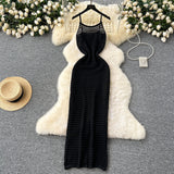 Empty Grid Sling Dress Women's Summer New Folding Coat Wearing Long Body Dressing Vest Burqa Skirt