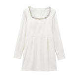 2025 Women's Autumn And Winter New Diamond-Sleeved French Waist-Sleeved Velvet Mini Dress