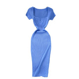 Tight-Up Thin Collar Knitted Dress Short Sleeve 2025 Summer New Temperament Sexy Hot Ass Long Skirt