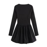 Spring 2025 New Temperament Balloon Dress Square Collar High Waist Thin Black Dress