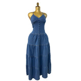 Women's Summer New Sexy Fashion V-Neck Suspension With Denim Dress Cake Dress