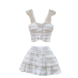French Temperament Sweet Age Reduction Short Sling Vest High Waist Fluffy Cake Skirt 2025 New Summer Suit