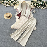 Relaxing Lazy Suit Women Loose Outer Shawl Scarf With Long-Sleeved Knitting Tops High-Rise Sweater Pants