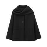 2025 Winter New Women Equipped With Scarf Long-Sleeved Blended Coat Loose Temperament Coat