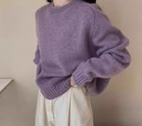 Autumn And Winter Soft-Cuffed Solid Color Long Sleeves Knitted Jersey Casual Bottom Korean Soft Lazy Wind Cover Sweater Female