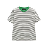 Crash-Colored Round-Neck Striped Print T-Shirt 2025 Spring And Summer Short-Sleeved Leisurely Simple Women's Clothing Top