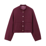 Pflage Dress Short Bomber Jacket 2025 Spring Temperament Collar Single Buckle Long Sleeves Loose Short Coat Woman