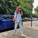 Autumn New Women's Simple Fashion Casual Loose Collar Single Buckle Long-Sleeved Shirt Top
