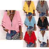 2025 New V-Neck Zipper Shirt Half-Horn Sleeve Grid Spliced Loose Casual Shirt For Women