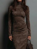 New Retro High-Necked Dress In Autumn 2025 Solid Color With Low-Sleeved Dress