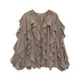 Is Women's V-Neck Folding Trim Shirt Long-Sleeved Top Loose Woman