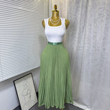 Classic Fashion Folding Wave Half-Dress French Sweet High-Waisted A-Shaped Skirt Mid-Long Folds Skirt