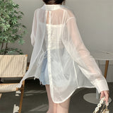 Ice Silk Cardigan Small Loose Thin Long Sleeve Sunscreen Shirt Women's Summer Design Sense Back Open Fork Shirt