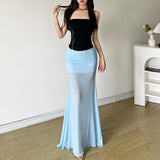 2025 Summer New Women's Hottie Pure Wind High-Waist Net Yarn Half-Dress Temperament Fishtail Dress