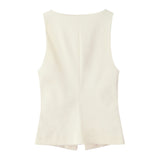 Buckle Decoration Collar Low-Breast Vest Vest 2025 Summer Temperament Flipped To Repair Short Coat Woman