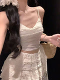 Pure-Style White Sling With Breast-Wear Vest Body Bm Half-Dress Skirt Set With Short Top Bottom Shirt Summer