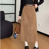 2025 New Autumn And Winter Port Style Retro Skirt Thicker Wicked Skirt Long Bag Hip Skirt Open Skirt