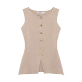 Asian Women's Clothing 2025 Autumn And Winter New Fashion Vest Gold Button Flat Needle Vest
