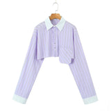 Short Striped Shirt 2025 Spring And Summer Temperament Casual Bump Clip Bag Loose Top Woman
