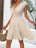 Women's Clothing 2025 Spring And Summer French Holiday Fascling Lace Hollow V-Collar Dress Clip Small Swing A Skirt
