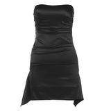 2025 Summer New Women's Fashion Pure Color Sexy Folding Waist Dress Slim Skinny Chest Dress