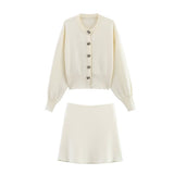 Women's Clothing 2025 Spring New Flower Button Decoration Knitted Shirt Skirt Set
