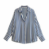 New Women's Clothing In Autumn 2025 20 Color Buff Silk Densate V Collar Long-Sleeved Striped Vertical Shirt