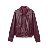 Women's Dress 2025 New Retro Simple Collar Zipper Leather Jacket