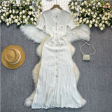 New Small Fragrant High-End Hollow Wood Ear Lace Crate Trim Slimming Knitted Dress Fashion