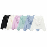 Z Early And Early Autumn New French Sweet V-Neck Thin Long-Sleeved Lotus Leaf Shirt Top 8544207