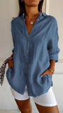 2025 New Single-Dran Buckle Folding Collar Shirt Burst Lady Solid Color Can Sleeve Top