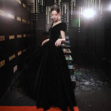 Student Art Candidates Evening Dresses 2025 New Winter Black Silky Long Annual Meeting Evening Dress Hosting Dress
