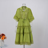 French Court Style Lace Lace Hollow Hook Short Blouse High-Waisted Lace Spliced Skirt Suit