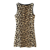 2025 Summer New Women's Decoration Round Neckless Sleeves High-Waisted Animal Print Dress