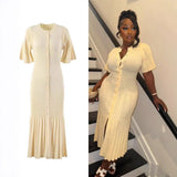 2025 Summer Famous Lady Thousand Gold Style Slim Thin Short Sleeve Knitted Dress Fishtail Dress Femininity Fashion